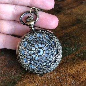 Antique Brass Faux Pocket Watch Necklace